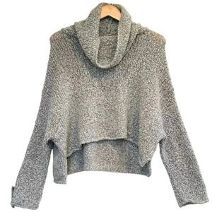 Free People Cowlneck Sweater Grey Stretchy Cropped Very Oversized XS Fits Medium